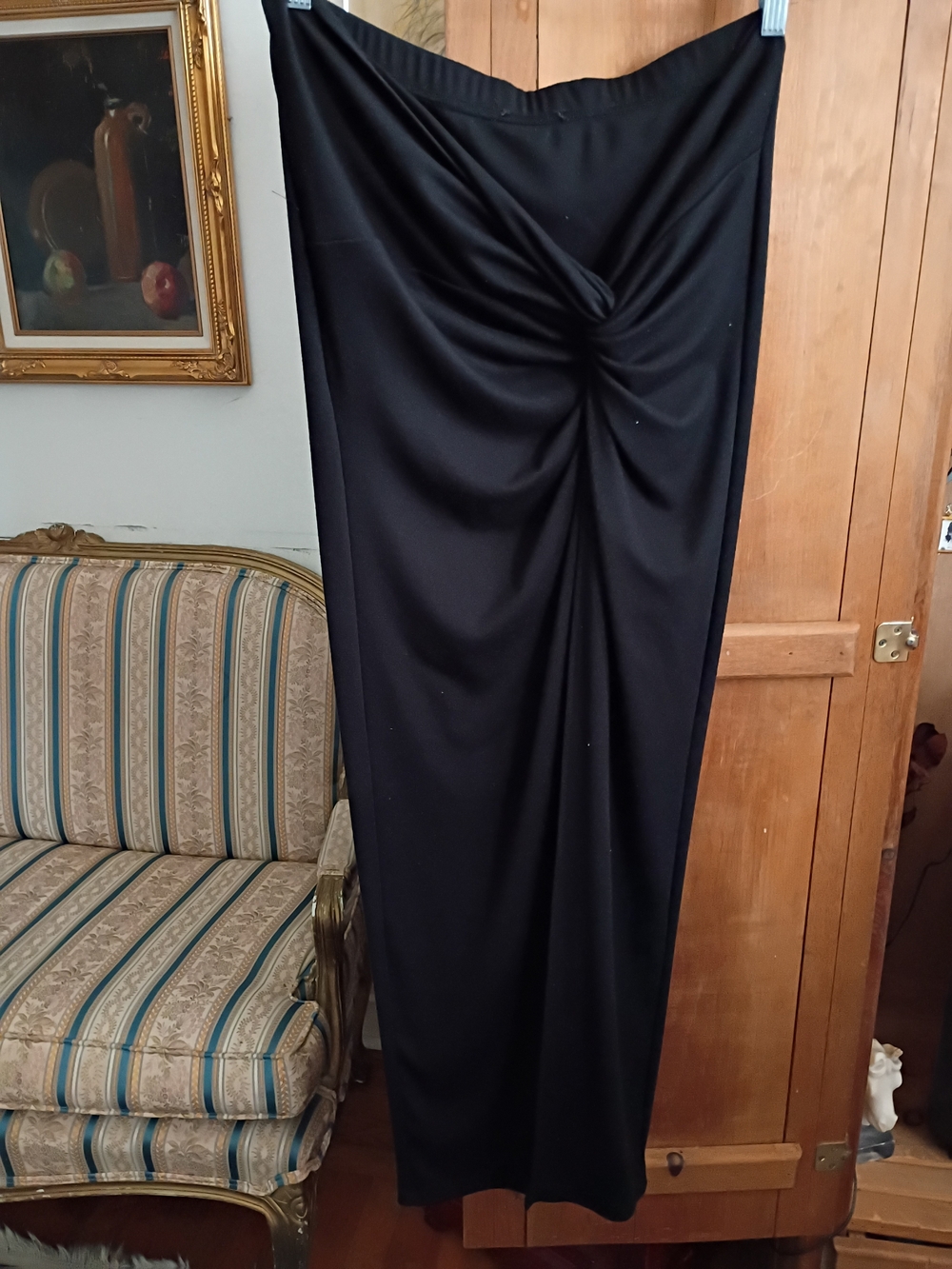 Black Twist-Front Maxi Skirt - Women High Leg Slit Matte Jersey